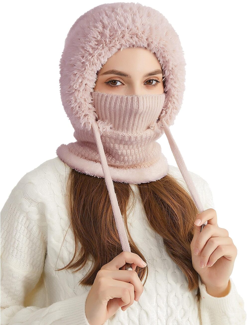 8856 Winter Beanie Hats - Knit Skull Cap Balaclava Slouchy Cashmere Neck